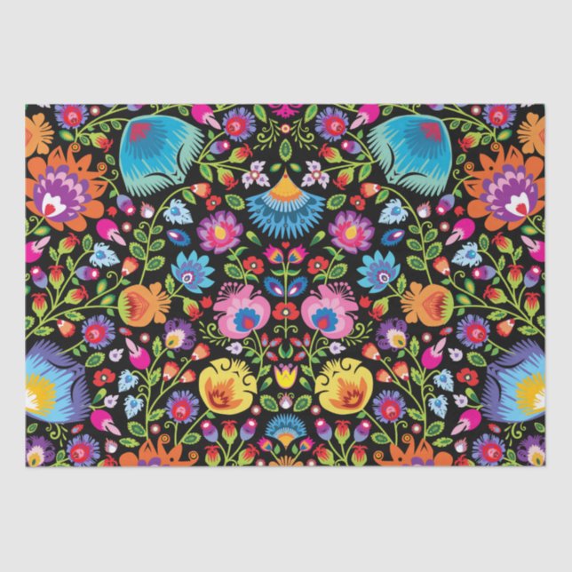 Folklore flowers Wycinanki black  Tissue Paper (Front)