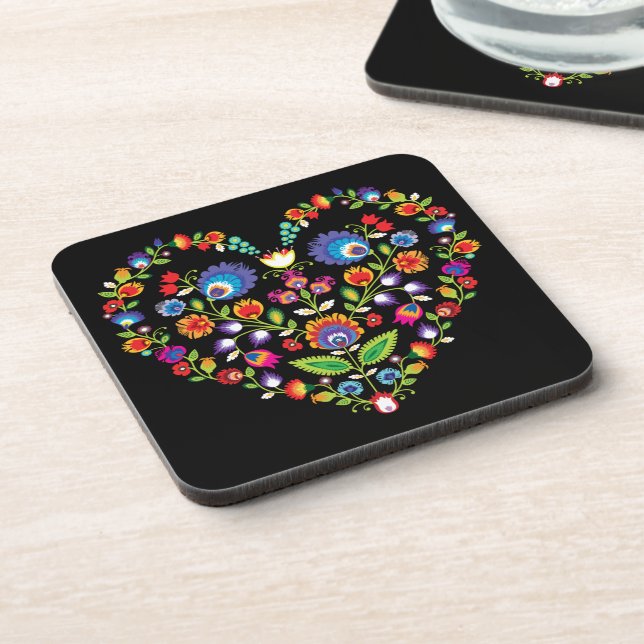 Folklore heart, Wycinanki style  Coaster (Left Side)