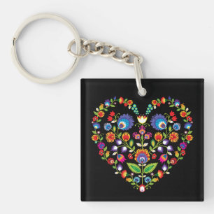 Folklore heart, Wycinanki style  Keychain