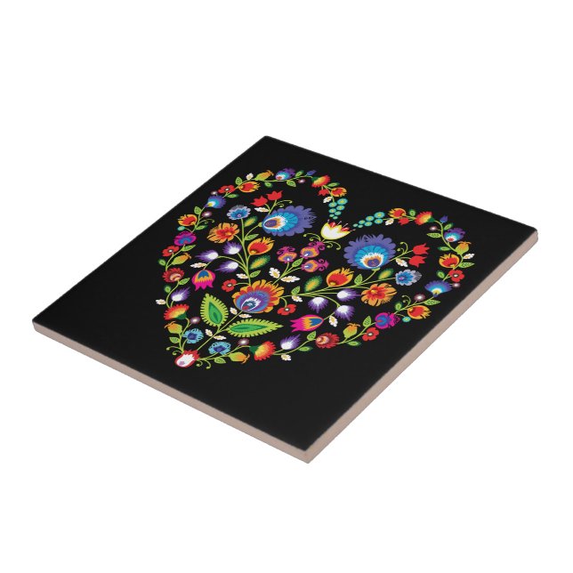 Folklore heart, Wycinanki style   Tile (Side)