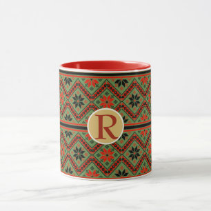 Folklore Mug Personalized Monogram RED GREEN Cozy