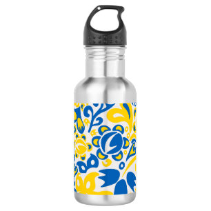Folklore pattern with Ukrainian flag colors  532 Ml Water Bottle