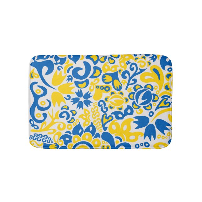 Folklore pattern with Ukrainian flag colors Bath Mat (Front)