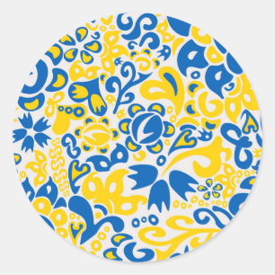 Folklore pattern with Ukrainian flag colors  Classic Round Sticker