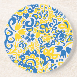 Folklore pattern with Ukrainian flag colors Coaster