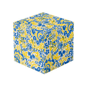 Folklore pattern with Ukrainian flag colors Cube
