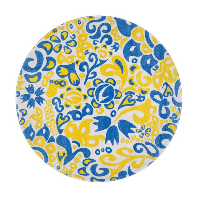 Folklore pattern with Ukrainian flag colors  Cutting Board (Front)