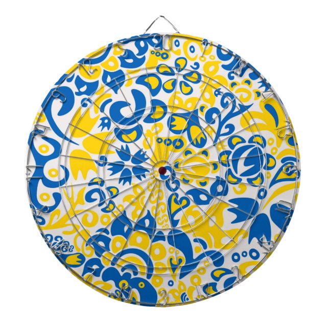 Folklore pattern with Ukrainian flag colors Dartboard (Front)