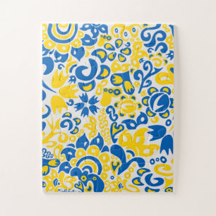Folklore pattern with Ukrainian flag colors  Jigsaw Puzzle