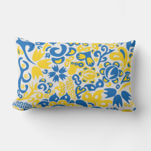 Folklore pattern with Ukrainian flag colors Lumbar Pillow