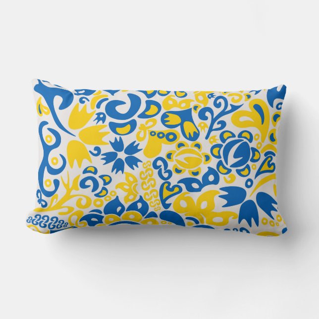 Folklore pattern with Ukrainian flag colors Lumbar Pillow (Front)