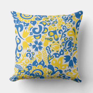 Folklore pattern with Ukrainian flag colors  Outdoor Pillow