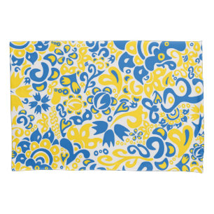 Folklore pattern with Ukrainian flag colors  Pillowcase