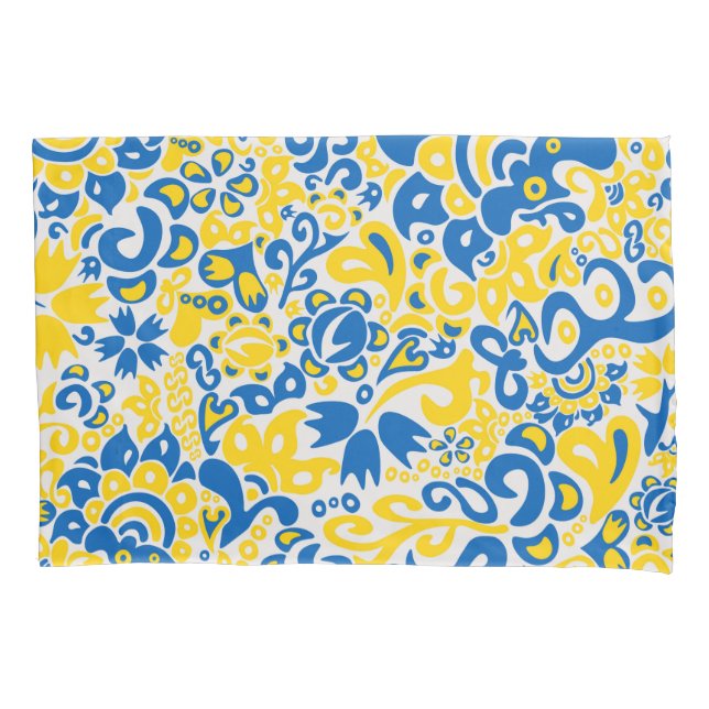 Folklore pattern with Ukrainian flag colors  Pillowcase (Front)