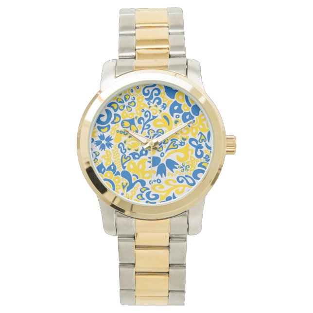 Folklore pattern with Ukrainian flag colors  Watch (Front)