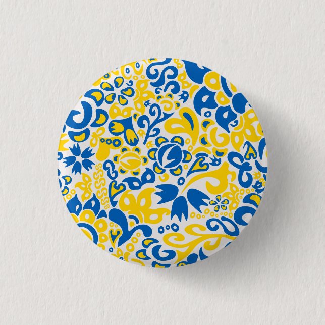 Folklore pattern with Ukrainian flag colours  1 Inch Round Button (Front)