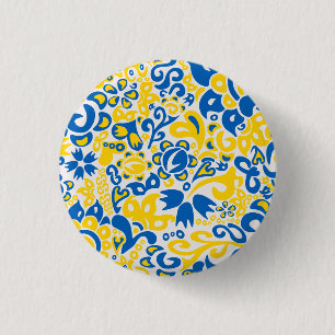 Folklore pattern with Ukrainian flag colours  1 Inch Round Button