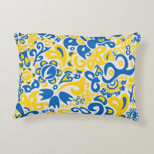 Folklore pattern with Ukrainian flag colours Accent Pillow