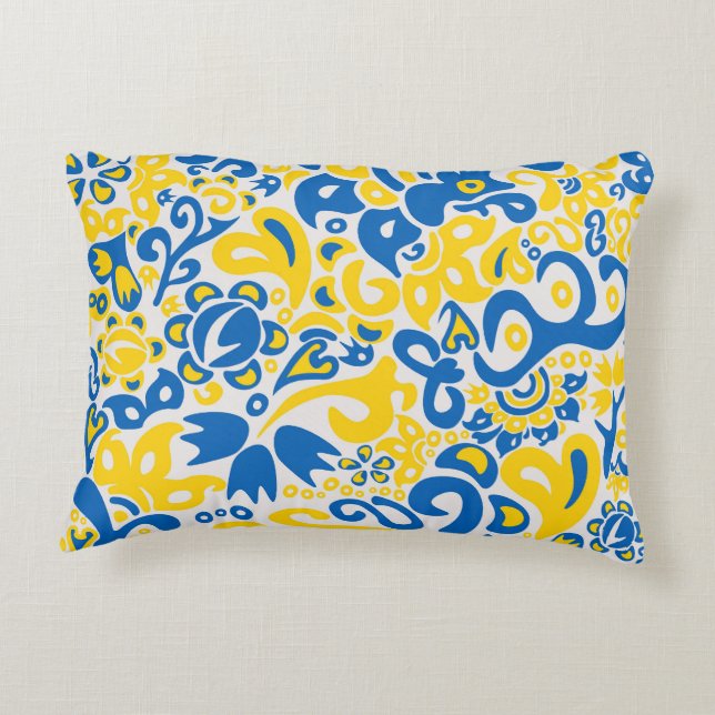 Folklore pattern with Ukrainian flag colours  Accent Pillow (Back)