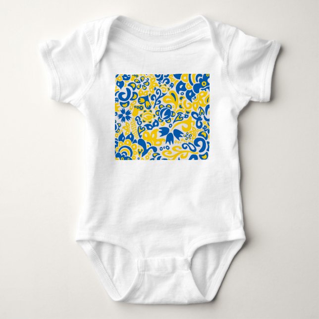 Folklore pattern with Ukrainian flag colours  Baby Bodysuit (Front)
