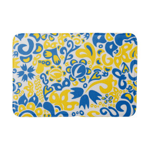Folklore pattern with Ukrainian flag colours  Bath Mat