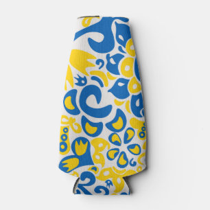 Folklore pattern with Ukrainian flag colours Bottle Cooler