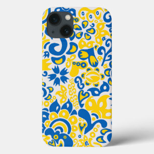 Folklore pattern with Ukrainian flag colours iPhone 13 Case