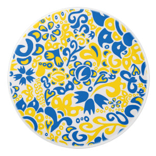Folklore pattern with Ukrainian flag colours  Ceramic Knob