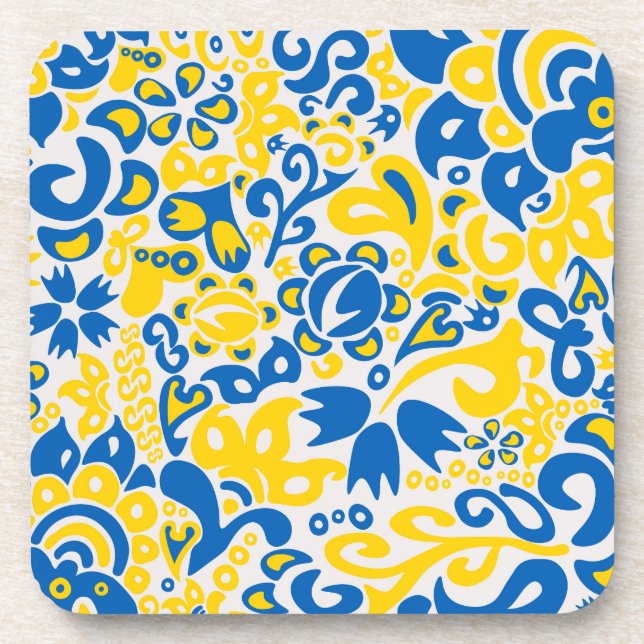 Folklore pattern with Ukrainian flag colours Coaster (Front)