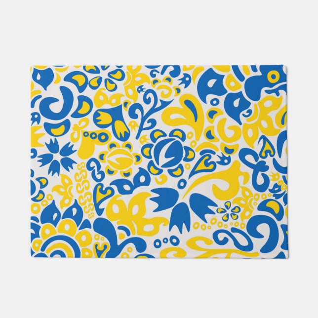 Folklore pattern with Ukrainian flag colours  Doormat (Front)