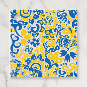 Folklore pattern with Ukrainian flag colours Favour Tags