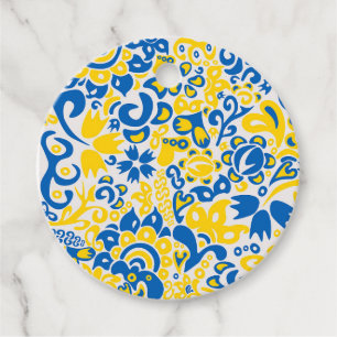 Folklore pattern with Ukrainian flag colours Favour Tags