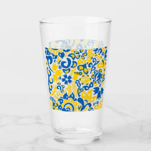 Folklore pattern with Ukrainian flag colours  Glass