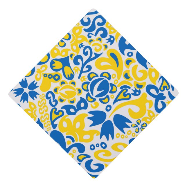 Folklore pattern with Ukrainian flag colours  Graduation Cap Topper (Front)