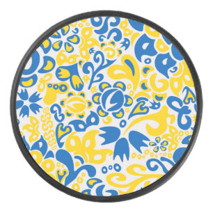 Folklore pattern with Ukrainian flag colours  Hockey Puck