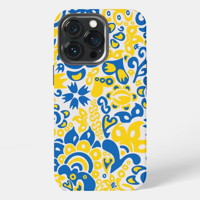 Folklore pattern with Ukrainian flag colours iPhone Case (Back)