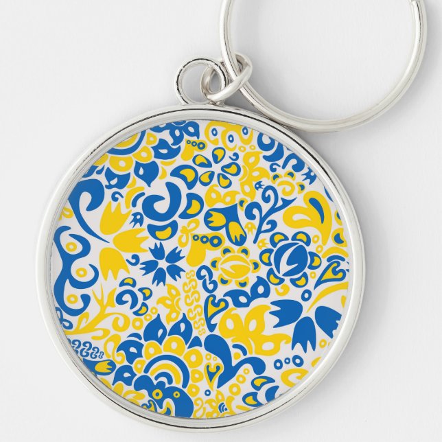 Folklore pattern with Ukrainian flag colours Keychain (Front)