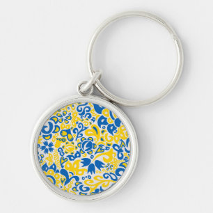 Folklore pattern with Ukrainian flag colours  Keychain