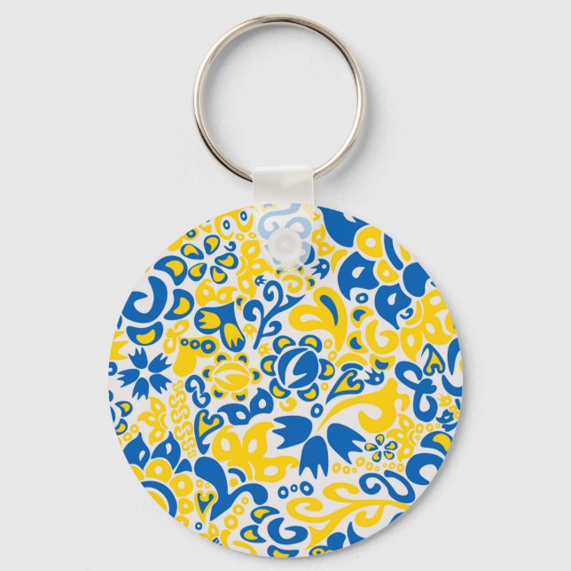 Folklore pattern with Ukrainian flag colours  Keychain (Front)