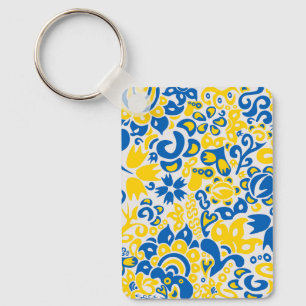 Folklore pattern with Ukrainian flag colours Keychain