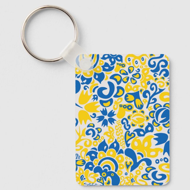 Folklore pattern with Ukrainian flag colours Keychain (Front)