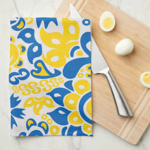 Folklore pattern with Ukrainian flag colours  Kitchen Towel
