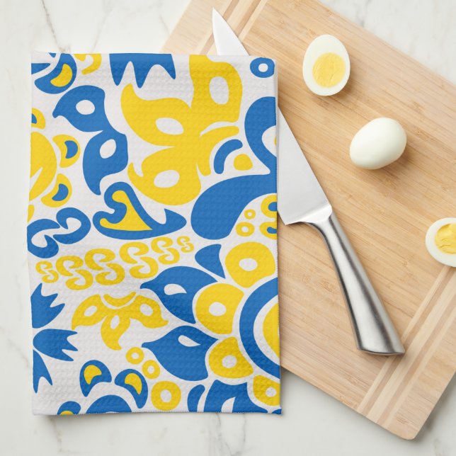 Folklore pattern with Ukrainian flag colours  Kitchen Towel (Quarter Fold)