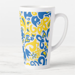 Folklore pattern with Ukrainian flag colours   Latte Mug