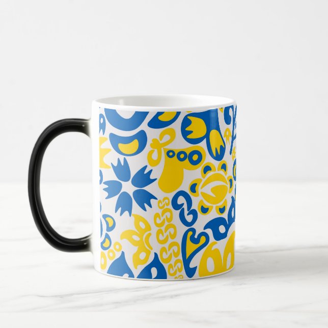 Folklore pattern with Ukrainian flag colours  Magic Mug (Left)