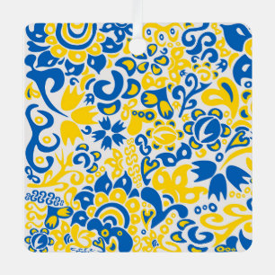 Folklore pattern with Ukrainian flag colours Metal Ornament