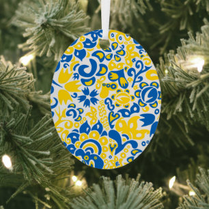 Folklore pattern with Ukrainian flag colours  Metal Ornament