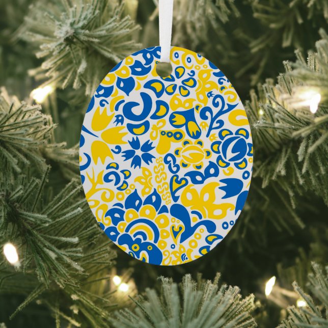 Folklore pattern with Ukrainian flag colours  Metal Ornament (Insitu)