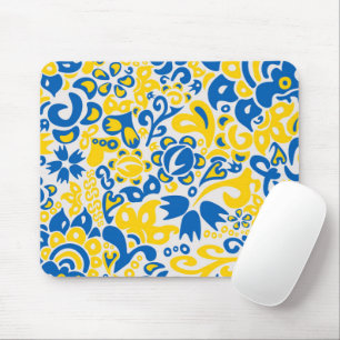 Folklore pattern with Ukrainian flag colours Mouse Pad
