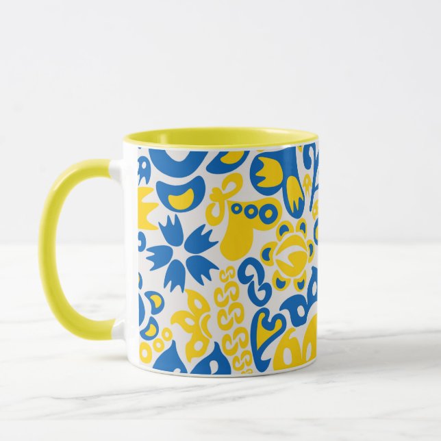 Folklore pattern with Ukrainian flag colours  Mug (Left)